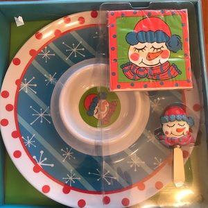 BNIB- Snowman Melamine Chip and Dip Set